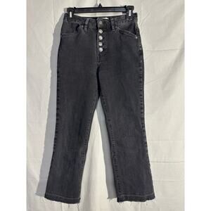 Free People Jeans Womens 25 Black Dylan High Rise Bootcut Button Fly Raw Hem